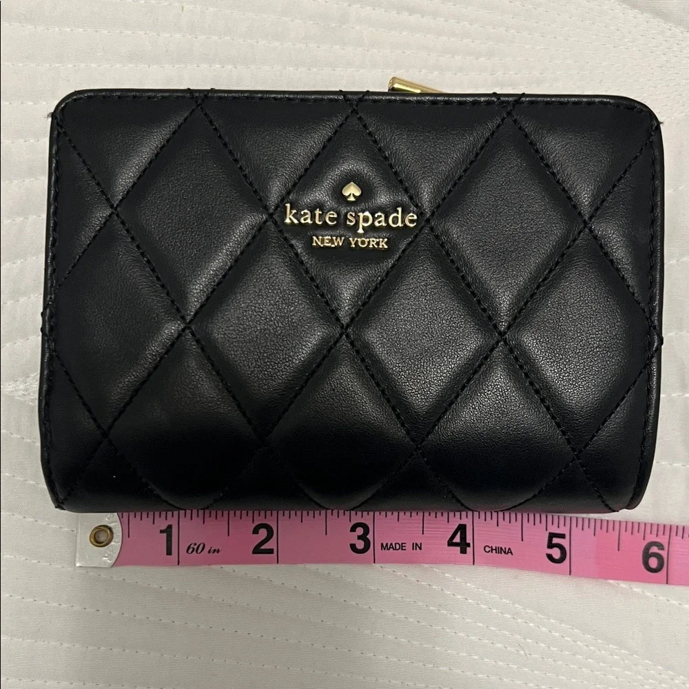 kate spade Quilted Black Leather Compact Wallet with Gold Logo - Picture 2 of 9